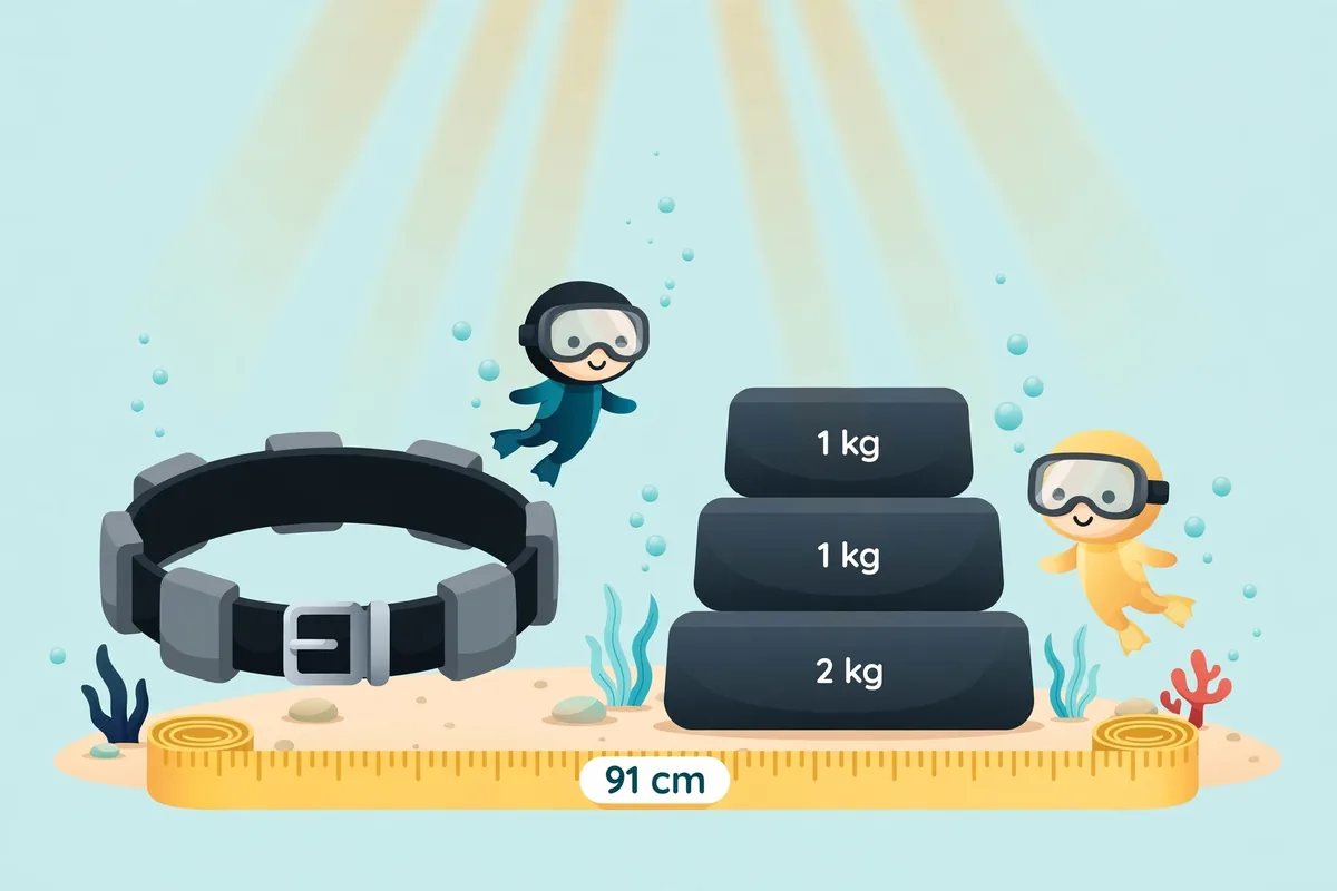 Weight belt, tape measure and lead weights